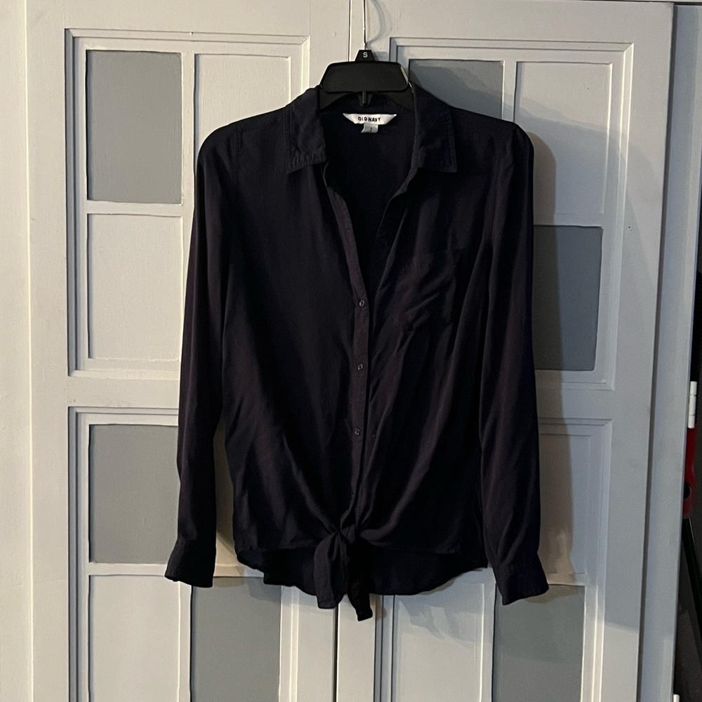 🖤Old Navy Navy Blue Button Down Shirt With Tie Front Bottom